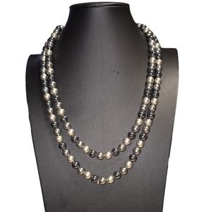 Extra Long Three Tone Faux Pearl Beaded Necklace